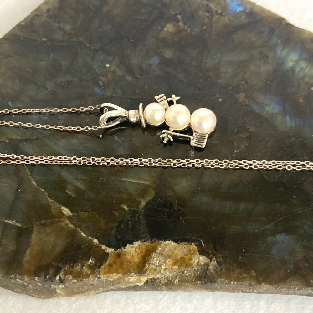 Sterling Silver 925 Dakota West Pearl Snowman Winter Pendant Necklace 18" Chain - Picture 7 of 16